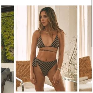 Tan + Lines Oahu Checkered Bikini Bottom, Size S, NWT